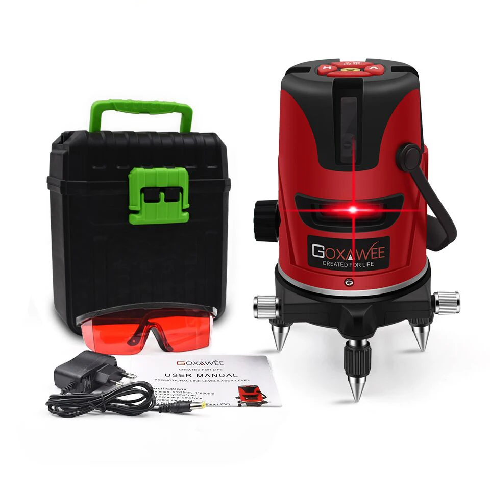 GOXAWEE Laser Level 5 Lines 6 Points 360 Degree Rotary Cross Line Self