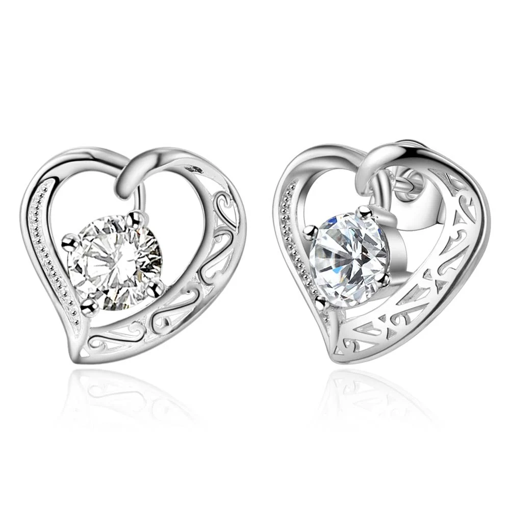 

love heart shiny stone stud high quality Silver Earrings for women fashion jewelry earrings /KEQEVRKK EZYSNSST