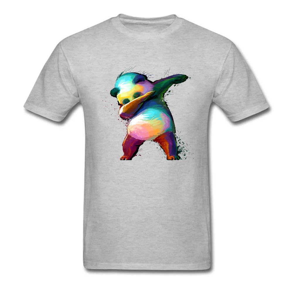 Round Collar Dabbing Panda 100% Cotton Fabric Men's Tshirts Geek Short Sleeve Tees New Arrival Birthday Tees Wholesale Dabbing Panda grey