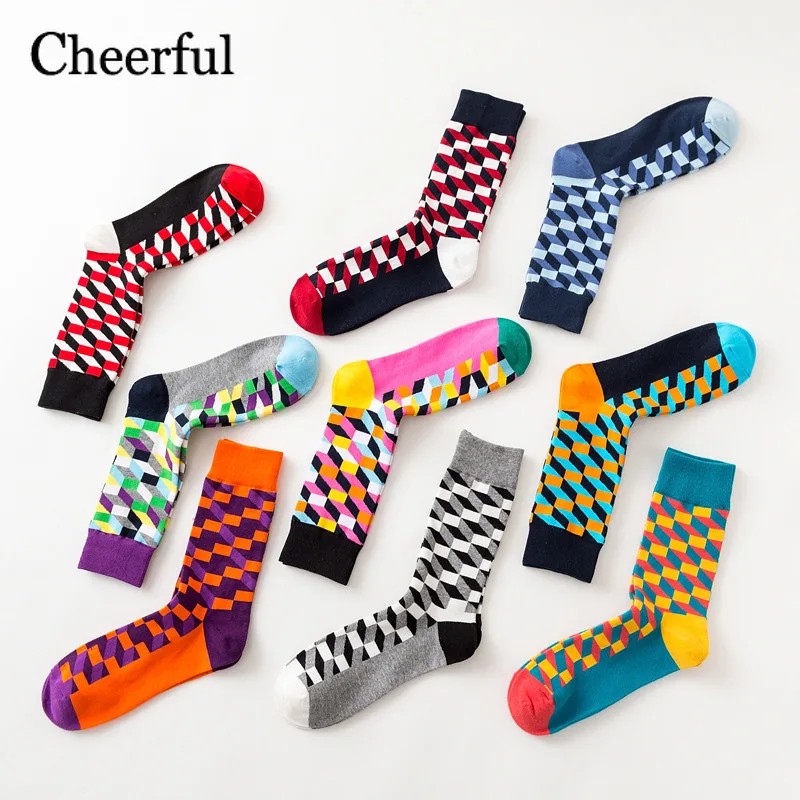 2019 Новый модный тренд Happy Socks Алмаз клетчатый Цвет ful рождественские носки