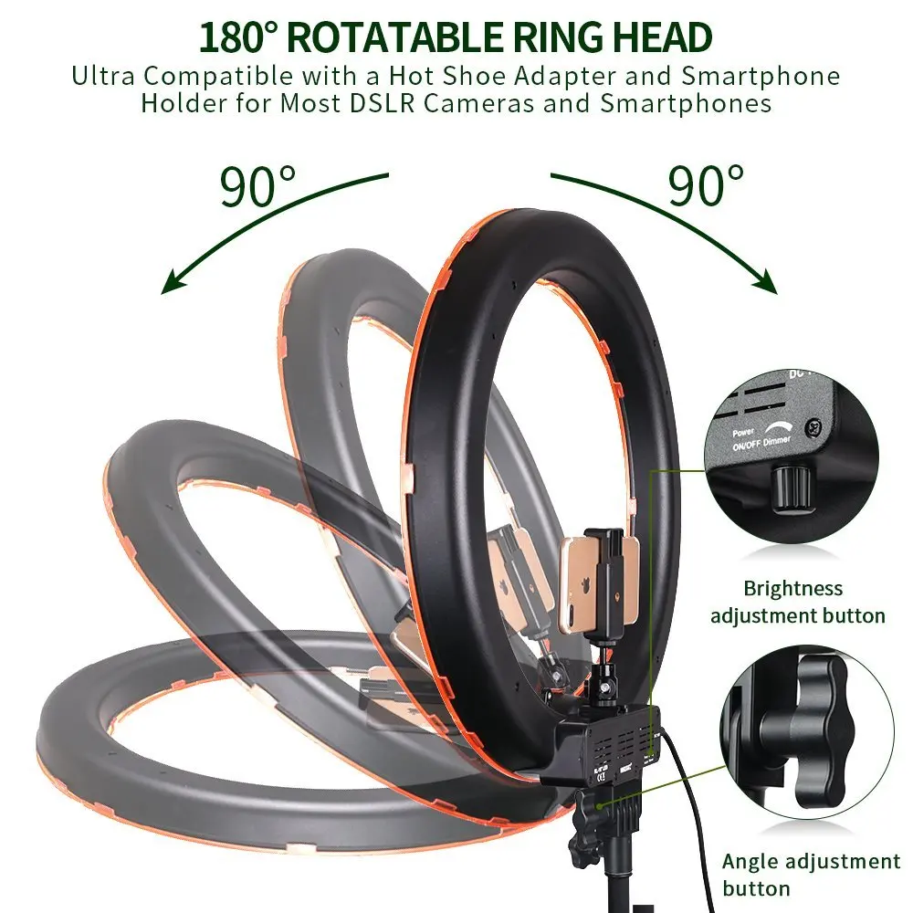 spash RL-18 LED Ring Light Photography Lighting with Tripod Makeup Mirror 240 LEDs Dimmable 5500K C