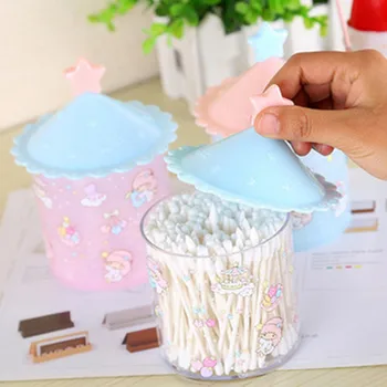 

New Cute Home Desktop Bins Cotton Swab Box Storage Container Cartoon Cosmetic Organizer Makeup Cotton Swab Case