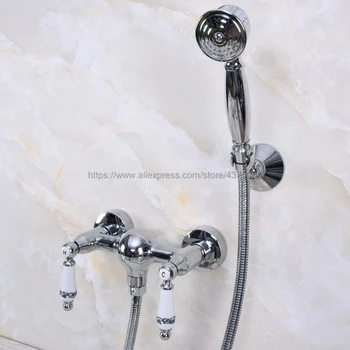 Wall Mounted Bathroom Faucet Polished Chrome Bath Tub Mixer Tap With Hand Shower Head Shower Faucet Sets Nna284 jomoo shower head wall mounted bath shower chrome bathroom shower set hand shower with shower hose holder kit watering can