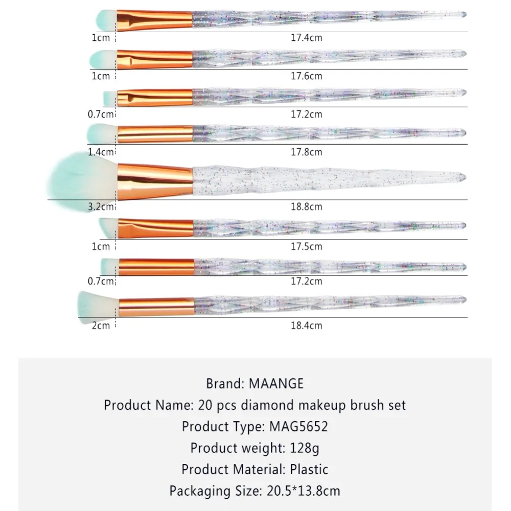 21 шт. набор алмазных кистей для макияжа, пудра, Тональная основа, румяна для растушевки тени для глаз, губ, косметика, красота, Кисть для макияжа pincel maquiagem