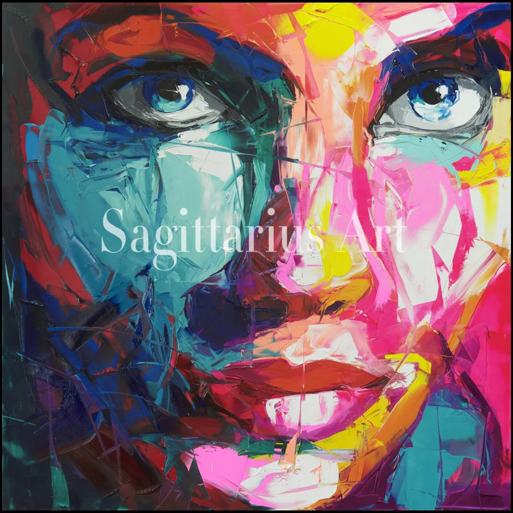 

Hand Painted Cool Face Art Francoise Nielly Designer Palette knife Untitled 104 Oil painting canvas Bedroom hallway Wall Decor