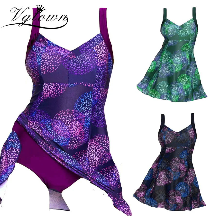 VGTOWN Plus Size Two Piece Swimsuit Retro print Tankini sets Swimwear