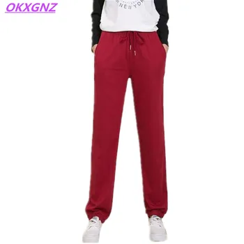 

OKXGNZ Women's Trousers 2017 Spring Fashion Solid Color Sweatpants Cotton Lantern Trousers Have Belt Plus Size Casual Pants A399