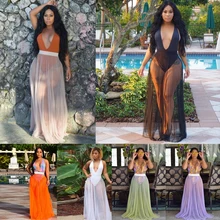 Летняя Женская Сексуальная Повседневная прозрачная сетчатая перспективная плиссированная юбка средней длины элегантные однотонные юбки шикарные вечерние пляжный Длинный Макси юбка