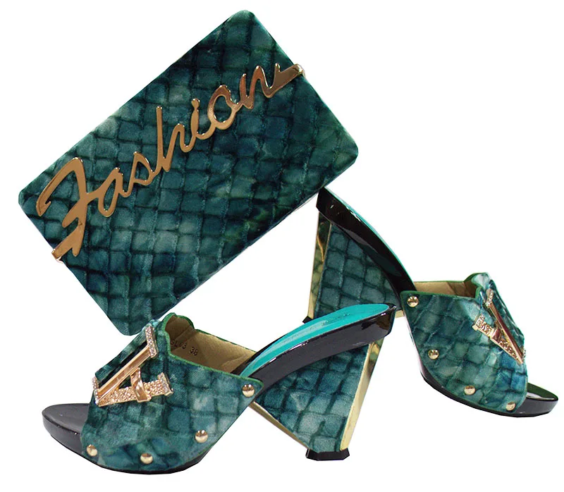 Middle heel 3.5 inches with size 38 to 42 pumps teal green shoes with matching clutches bag african shoes and bag SB8135-7