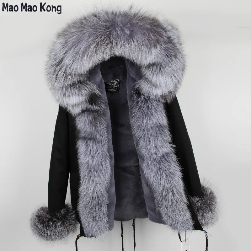

brand 2019 new long winter jacket women outwear thick parkas natural real fox fur collar coat hooded thick faux fur liner