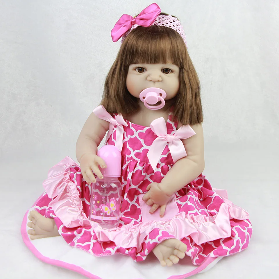 

57cm reborn Newborn Full SILICONE bathe Girl Toy Reborn Baby Doll Gift for Child pink princess play house handmade toddlers