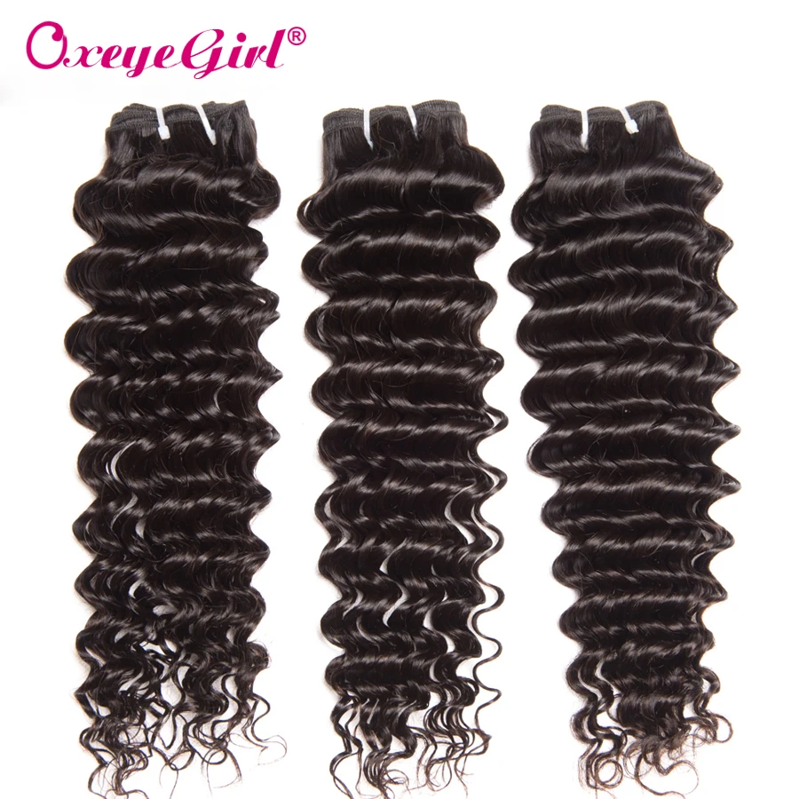 

Oxeye girl Peruvian Hair Bundles Deep Wave 3 Bundle Deals Natural Color Human Hair Weaveing Non Remy Hair Extension 10-28Inch