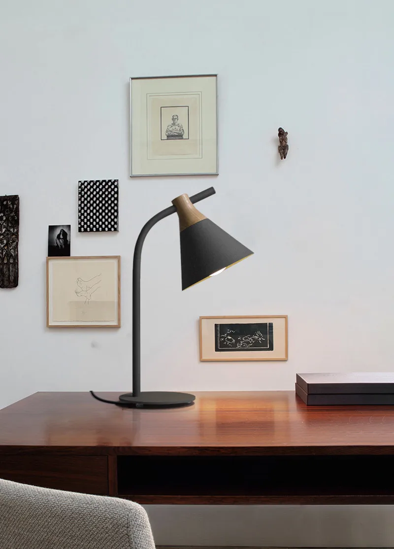 Нордическая простая металлическая настольная лампа с деревянным основанием современные Настольная лампа светодиодный E27 настольный свет для изучения спальни книжного магазина отеля домашнего освещения