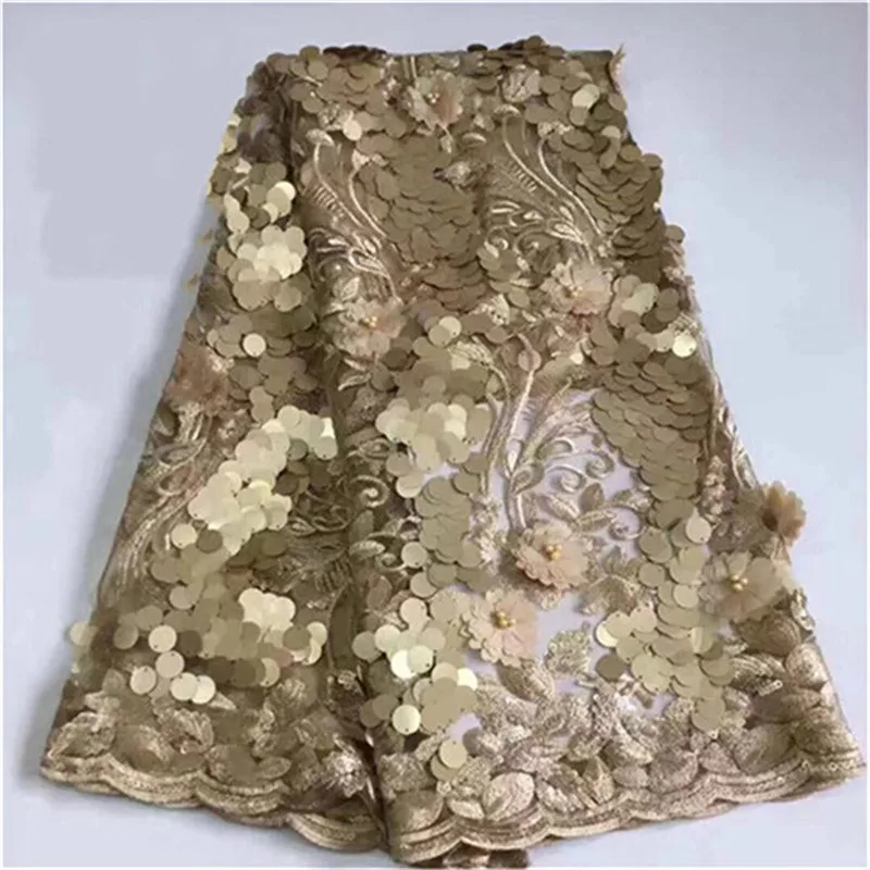 Красивая Золотая 3D Кружевная аппликация цветок нигерийская кружевная ткань с