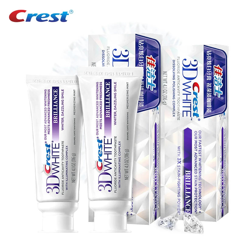 

Crest 3D White Toothpaste Brilliance White Bleaching Fluoride Anticavity Stain-fighting Power Teeth Whitening Tooth Paste 116g*2