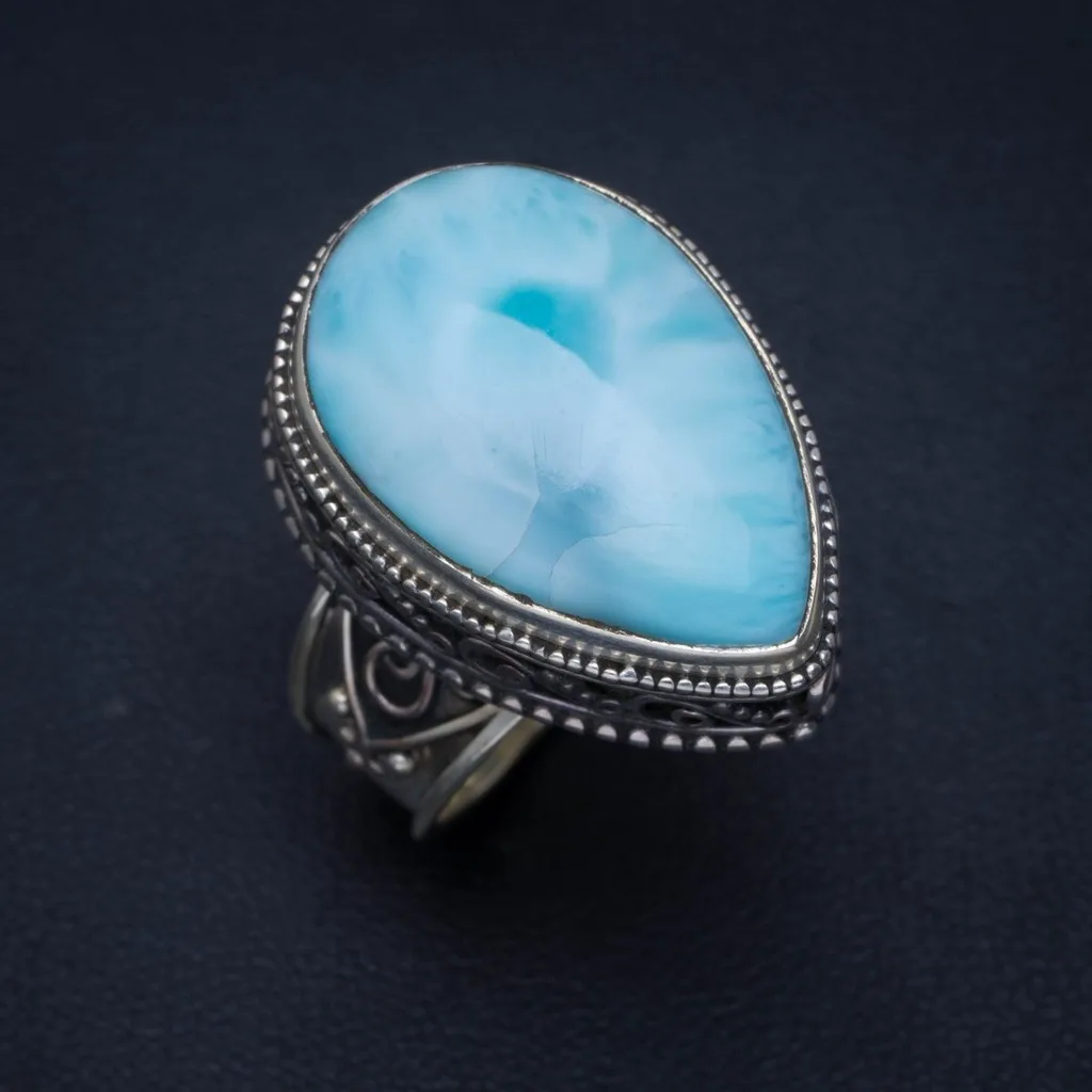 

Natural Caribbean Larimar Handmade Unique 925 Sterling Silver Ring 9.25 AU0035
