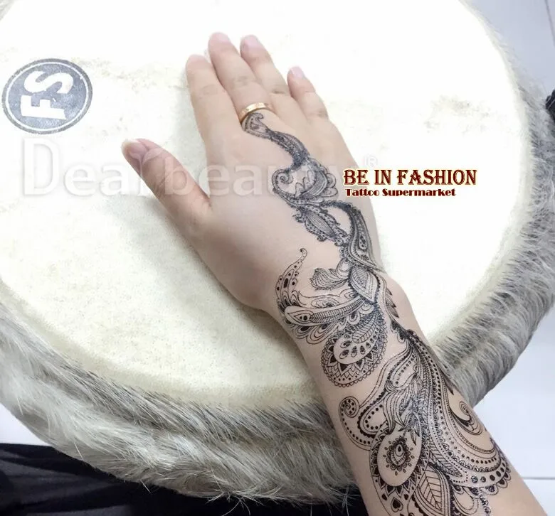 Одна часть быстрая водостойкая Татуировка Для женщин белый Henna кружева браслет с бабочкой цепи Ср Люкс ременное тату Стикеры J019