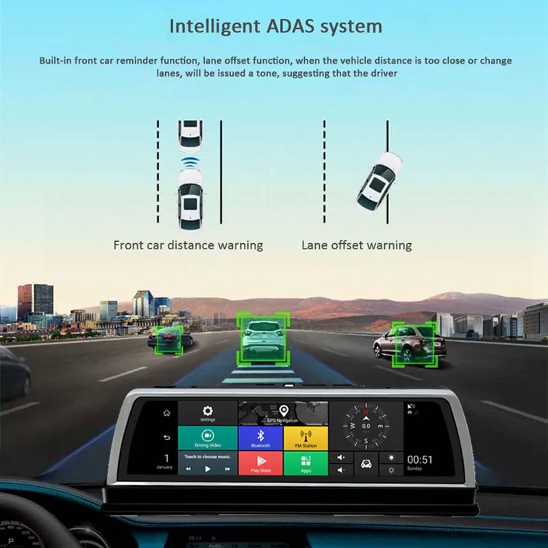TAVIN 4 камеры автомобиля Dvr 4G Android Dash cam с ADAS WI FI GPS 10 дюймов серсорный Экран 360