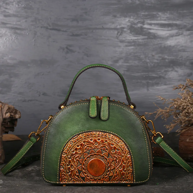 Femmes Peau Hiver red Véritable Totes Sac 2018 brown Green lune Vintage Vache Nuleez Croix De corps Chinois Demi Autumm Et FI5Ugwqw