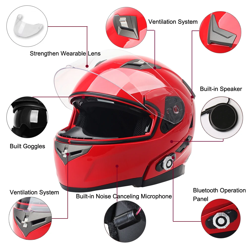 2017 FreedConn Smart Bluetooth Motorcycle Helmet Built in Intercom Device Support 2 riders Talking 500m and