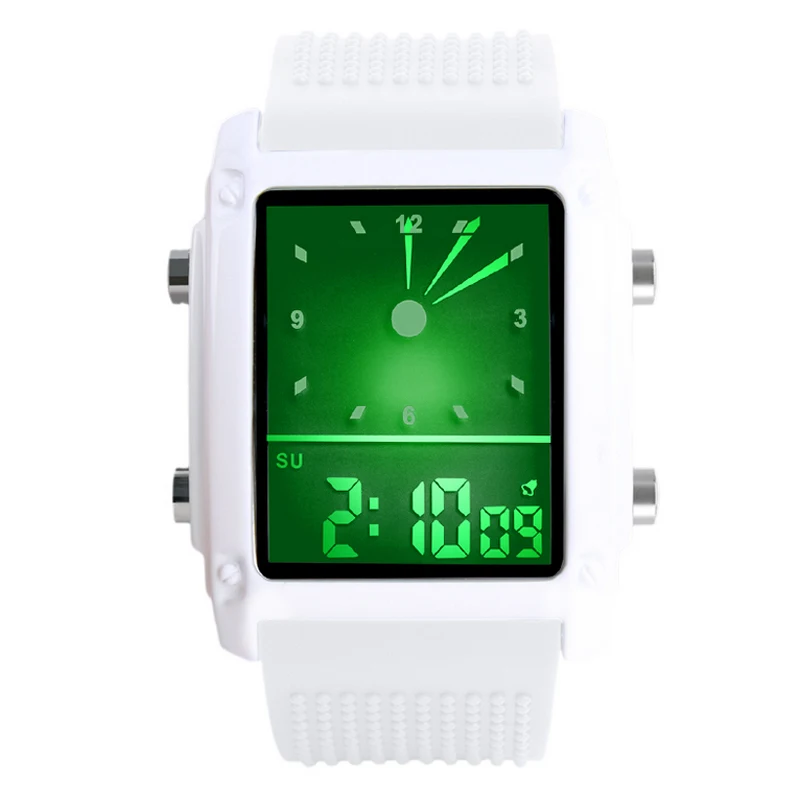 Новая мода Для мужчин винтажные часы Для мужчин спортивные часы с двумя часовыми поясами светодиодный цифровые часы светодиодный Красочные Подсветка светящиеся часы reloj - Цвет: 00817white