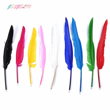 

Hot 12 Colors Wedding Feather Guest Book Signing Pen With Bowknot Ballpoint Pen Creative Kids Gift Stationery School Supplies
