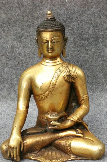 

dr606 8" Folk Chinese Bronze Gilt Joss Shakyamuni Sakyamuni Buddha Bowl Statue Set