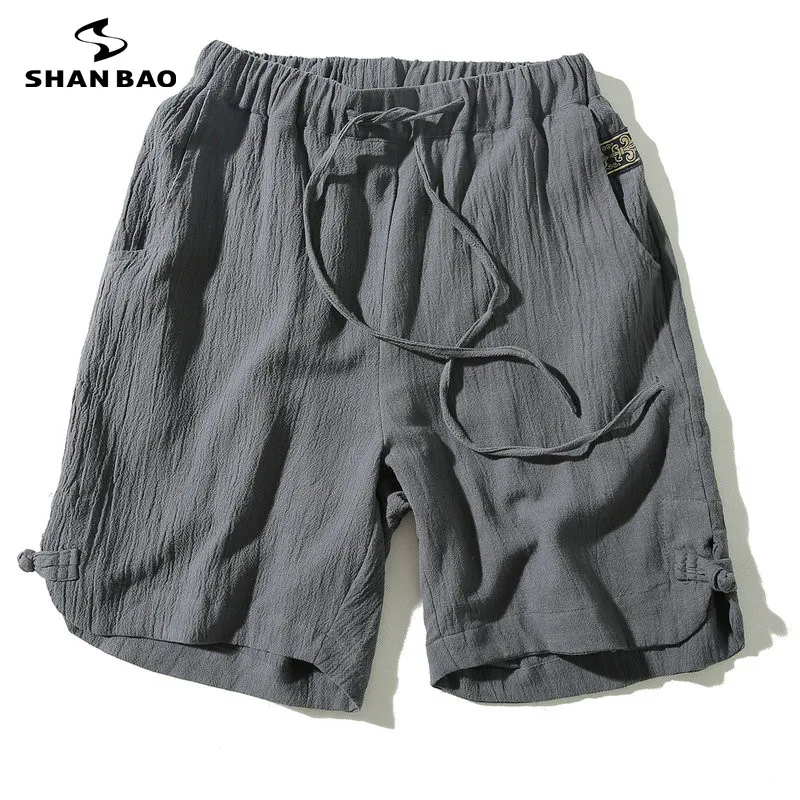 

Men's cotton linen loose shorts 2019 summer new Chinese style plate buckle large size solid color leisure beach shorts Men SB009