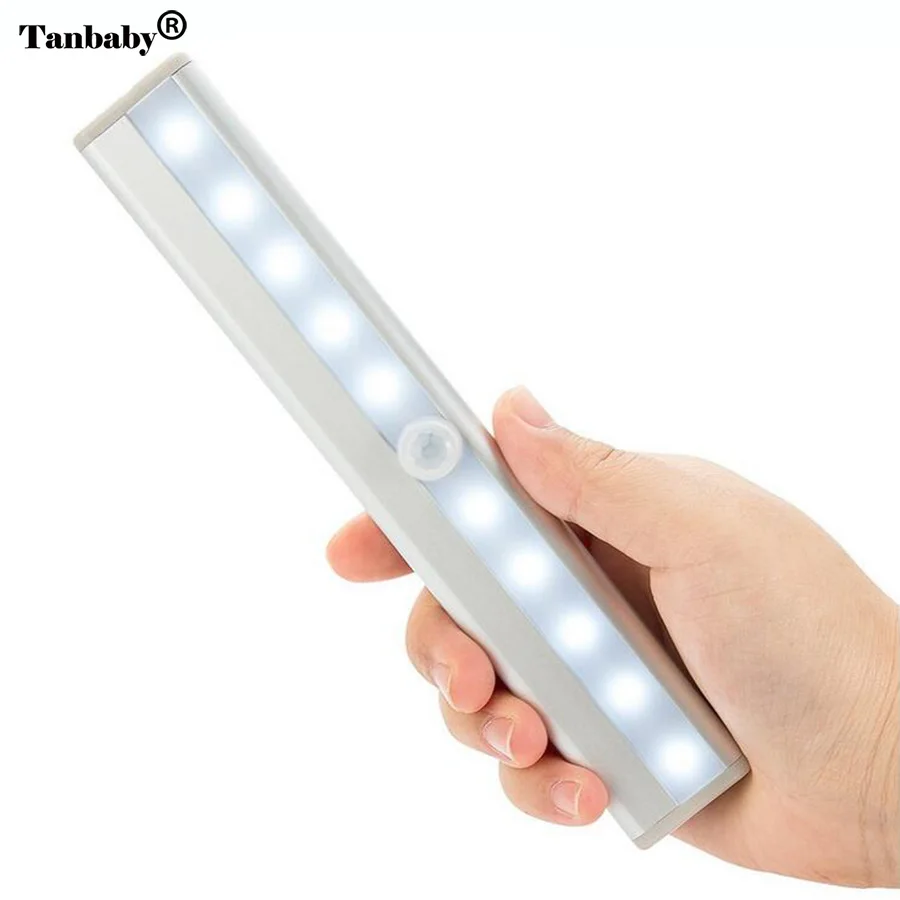 

Tanbaby Portable LED PIR Sensor Night Light 10 Led Wireless Wall Closet Cabinet Lamp with Magnetic Strip rechargeable or battery