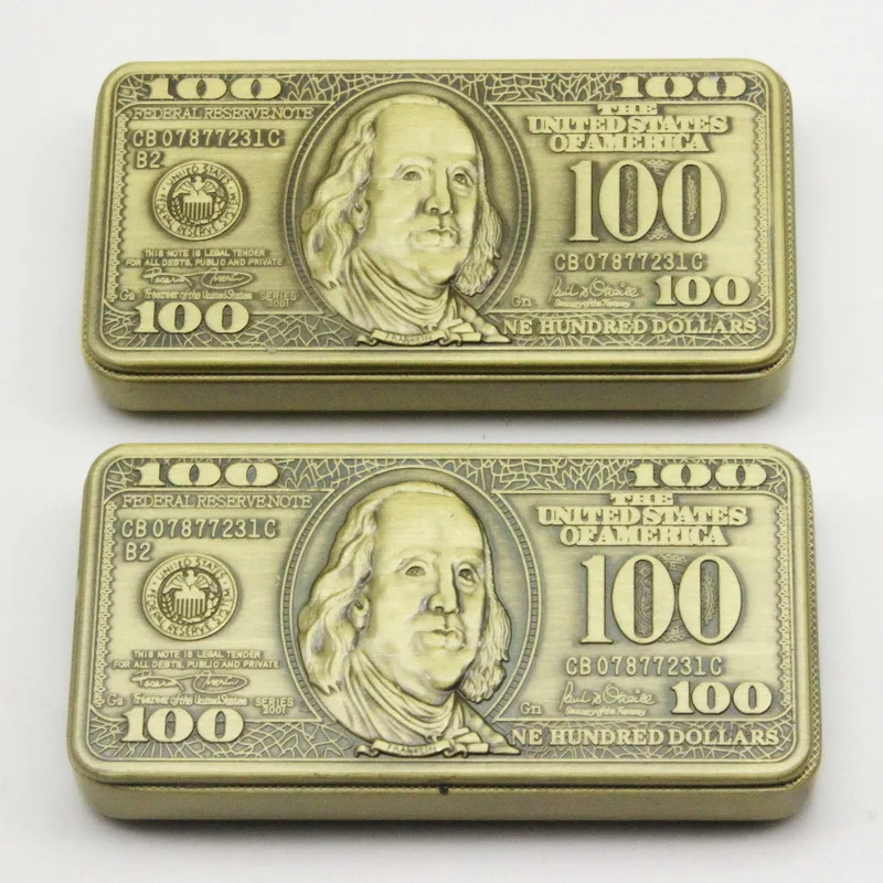 Embossed Dollar Ultra thin Drop Metal Windproof Lighter Stylish Pocket