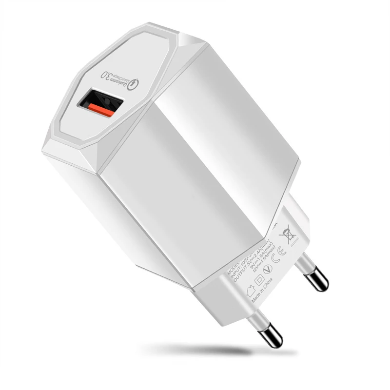 QC3.0 Fast Charger Adapter for iPhone Xiaomi Samsung Quick EU Chargers Battery Power Supply with Type-c Micro USB Charging Cable - Тип штекера: white EU Charger