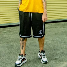 Уличная бермуды Спорт сторона соединены эластичный шнурок на талии вышивка кленовое Дерево лист печати полосатый хлопок мужские летние шорты