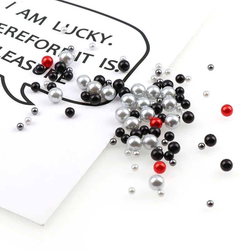 

1 Bag 3-6mm Black Series Mix Size Scrub Imitation No Hole Pearl Round Beads For DIY Nail Art Decoration