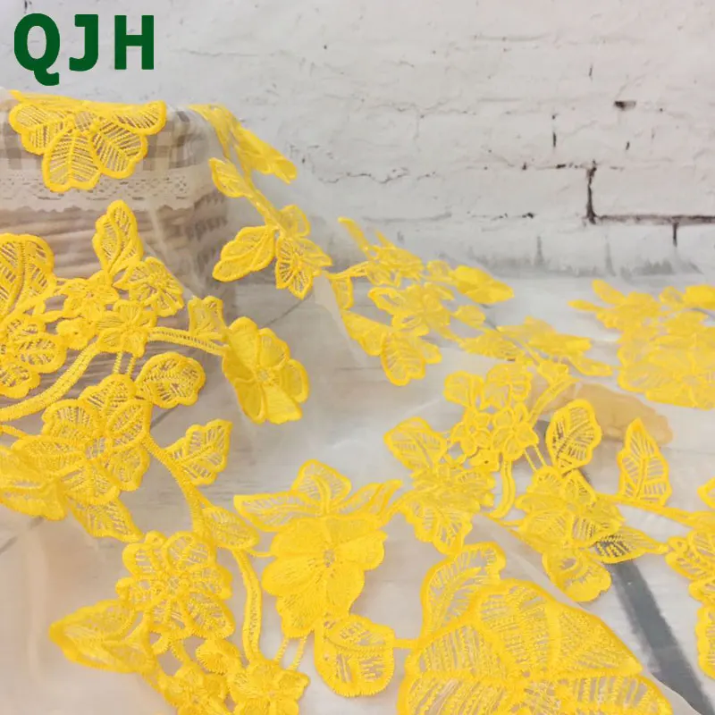 QJH брендовая Высококачественная французская органза кружевная ткань желтая африканская сетчатая кружевная ткань вышитая Тюль Сетка кружевная ткань