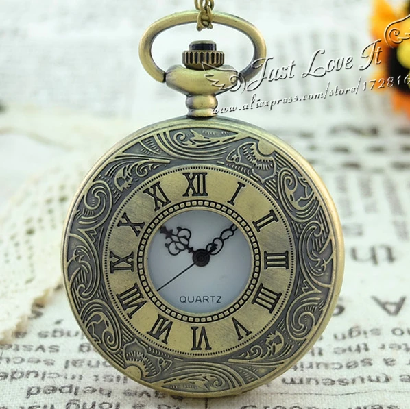 Big Golden Roman Numerals Dial Pocket Watch Vintage Classic Style
