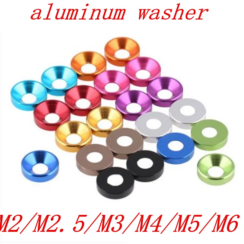 20pcs/lot aluminum washer m2 m2.5 M3 M4 M5 M6 colourful Anodized Countersunk Head Bolt Washers Gasket