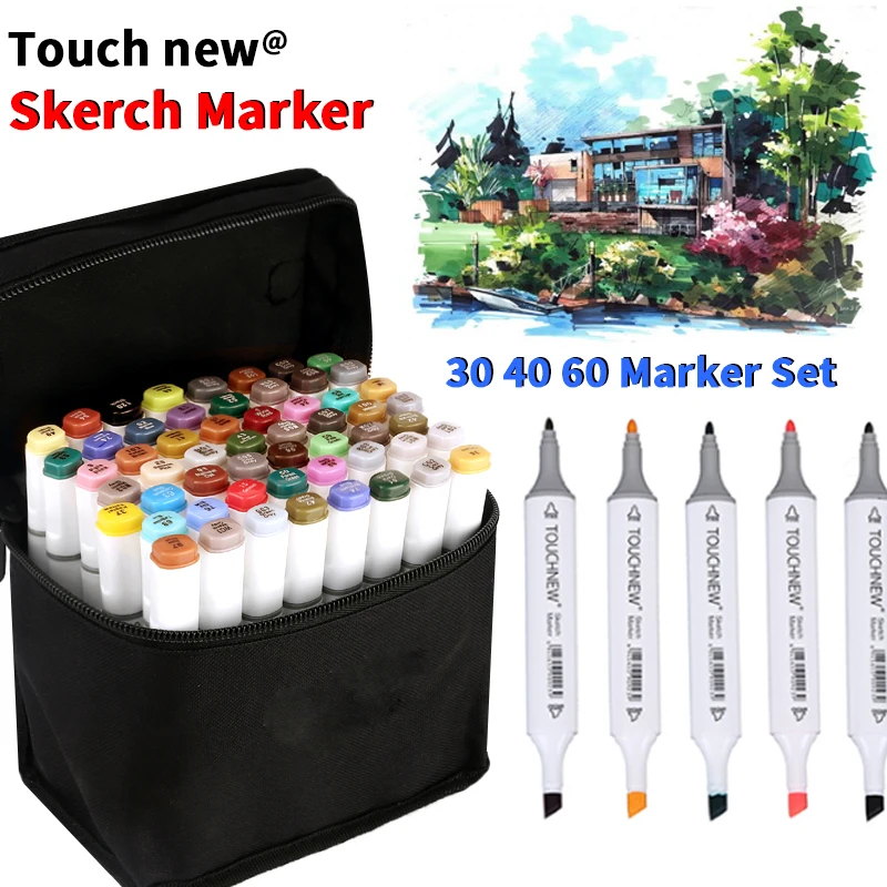 

TOUCHNEW 40 Colors Oily Based Ink Markers Art Sketch Markers Set Brush Pen For Draw Animation Design Alcoholic