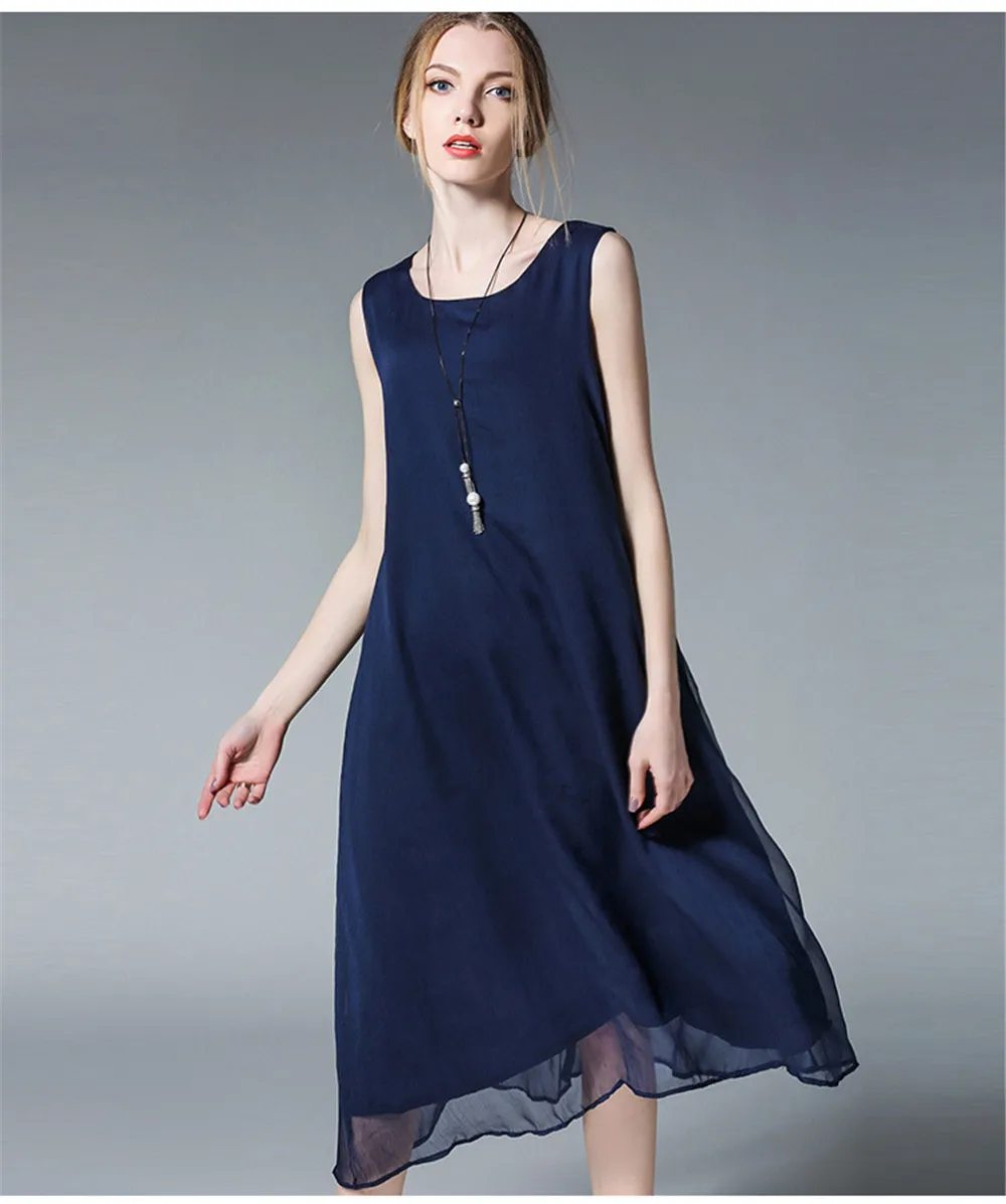 Fashion White Women Long Tank Dress 2017 New Summer Autumn Retro Sleeveless Chiffon Designs Casual Dresses Slim Plus size XXXXL (22)