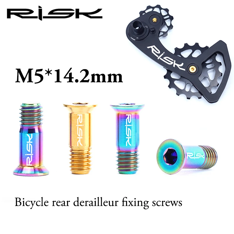 

RISK 2pcs M5*14.2 Titanium Alloy Guide Wheel Bolts Bicycle rear derailleur Fixing screws Cycling Jockey Wheel Bolt Bike parts