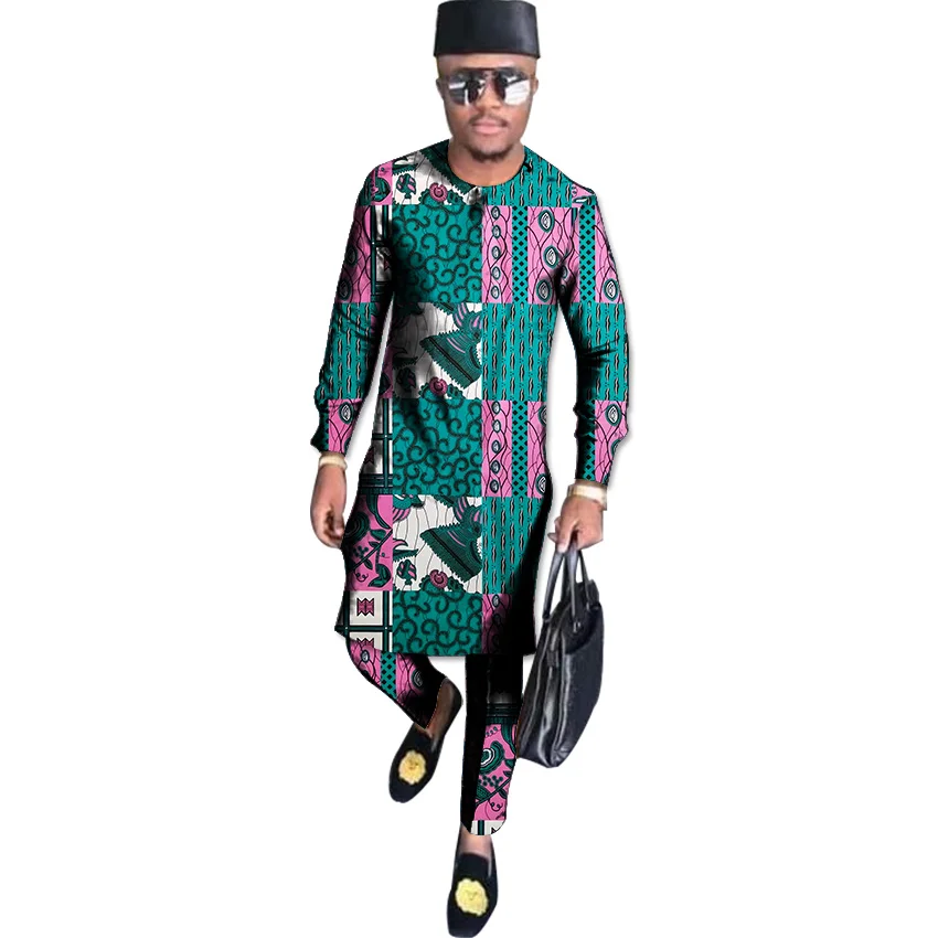 Африканская одежда на заказ, мужская одежда Анкара, модные мужские топы с длинными рукавами и брюки, мужские штаны, комплект одежды для Африки