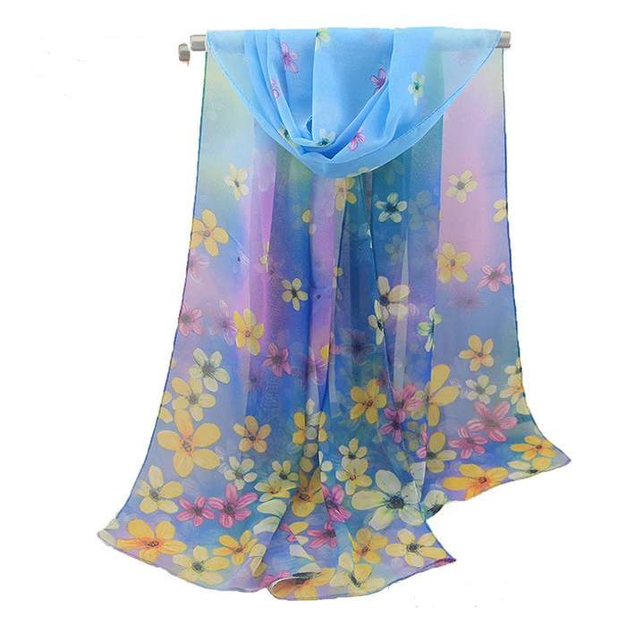 Sparsil женский весенний длинный цветочный шарф с животным принтом высокое качество шифоновые накидки летние модные поддельные шелковые шарфы для женщин - Цвет: SW134 Flower Blue