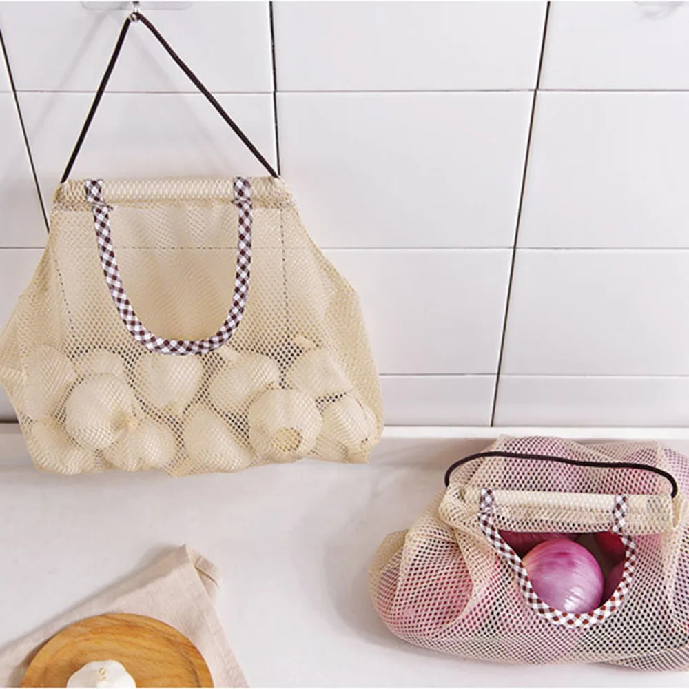 1 Pc Fruit Vegetable Garlic Onion Hanging Storage Bag Breathable