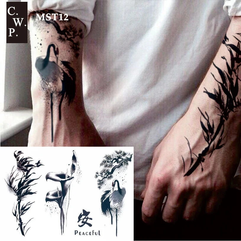 

MST12 1 Piece Chinese Watercolor Painting Pine Calla Abstract NatureTattoo body paint Tattoos