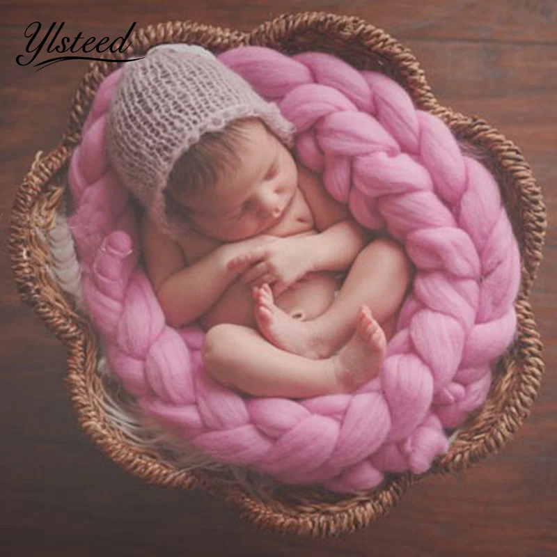 

14 Color Newborn Photography Props Handmade Knitting Baby Photo Blanket Basket Acrylic Filler Braid Basket Stuffer Atrezzo Fotos