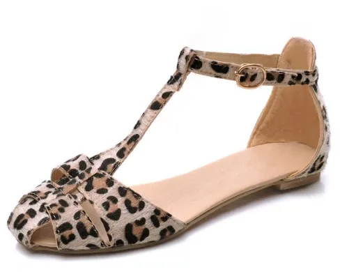 

OLOMLB Leopard Print Flat Heel Women's Sandals Summer Women Summer Shoes 2019 Summer Shoes Fashion Sandals Sweet Free Shipping