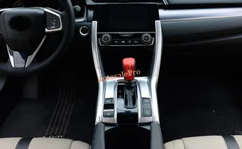 

For Honda Civic 10th Sedan 2016 2017 Chrome Matte Console Front Gear Box Panel Cover + Gear Shift Strip Trim 3pcs