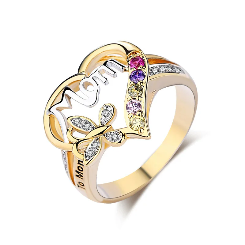 

New heart-shaped ring zircon trend mom ring mother's day ladies gift