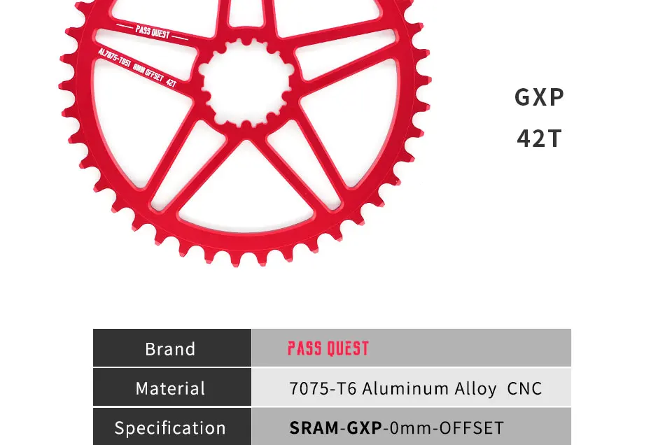Pass Quest GXP велосипедный передняя Звездочка 38 T/40 т/42 т 0 мм смещение горный велосипед Звездочка для XX1 Sram XO1 X1 GX XO X9 кривошипно запчасти