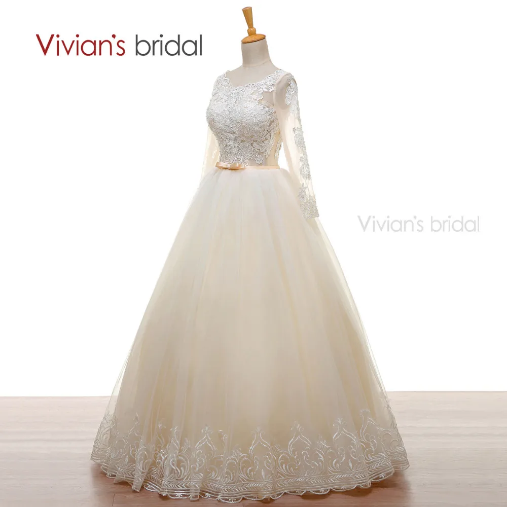 Long Sleeves Beads Lace Champagne Wedding Dresses (7)