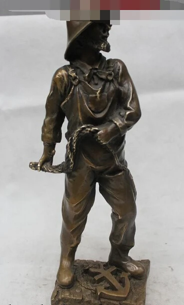

bi002925 15"China Chinese Folk Bronze beautiful Lifelike Sailor fisherman Statue